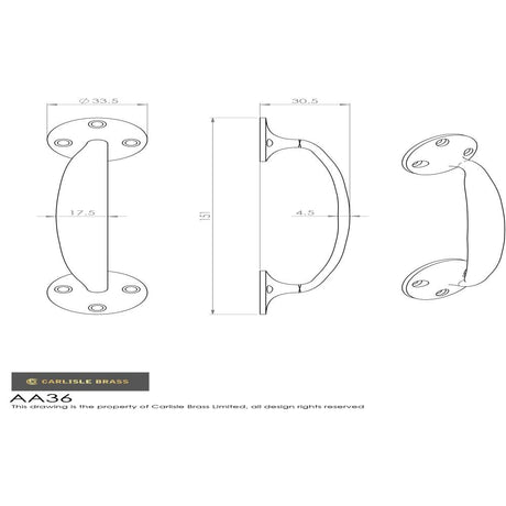 Carlisle Brass Door Furniture Polished Brass / Pull Handles (Face Fix) Carlisle Brass - Bow Handle - Polished Brass