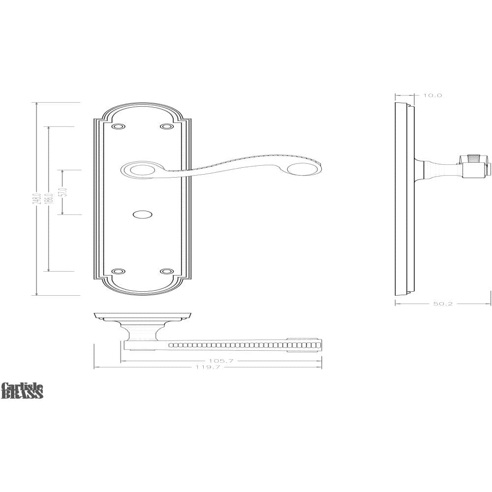 Carlisle Brass Door Furniture Polished Brass / Bathroom Lock Handles Carlisle Brass - Chesham Lever on Long WC Backplate - Polished Brass
