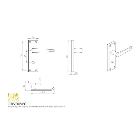 Carlisle Brass Door Furniture Polished Brass / Bathroom Lock Handles Carlisle Brass - Contract Victorian Lever on WC Backplate - Polished Brass