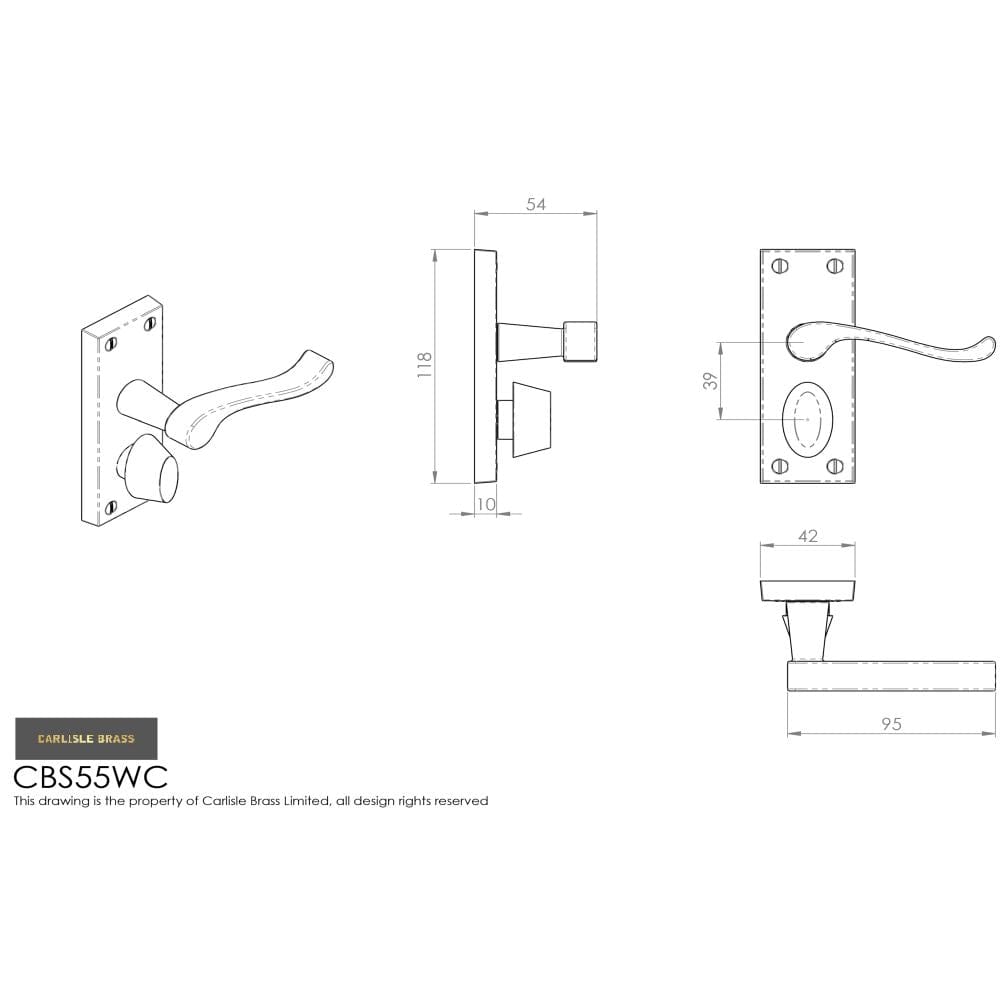 Carlisle Brass Door Furniture Polished Brass / Privacy Handles Carlisle Brass - Contract Victorian Scroll Lever on Privacy Backplate - Polished