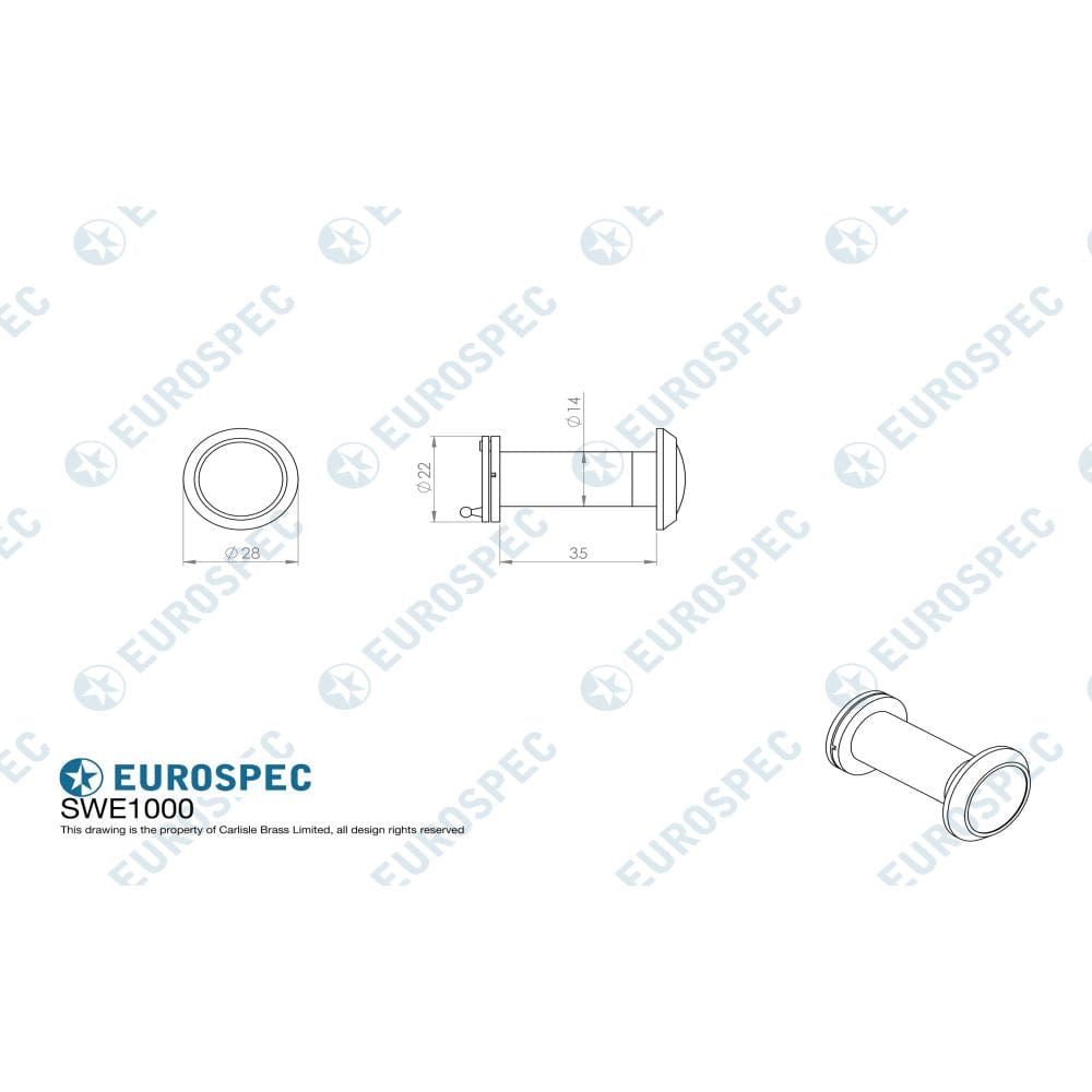 Carlisle Brass Door Furniture Satin Brass PVD / Door Viewers Carlisle Brass - Door Viewer 180 degree with crystal lens - Satin PVD