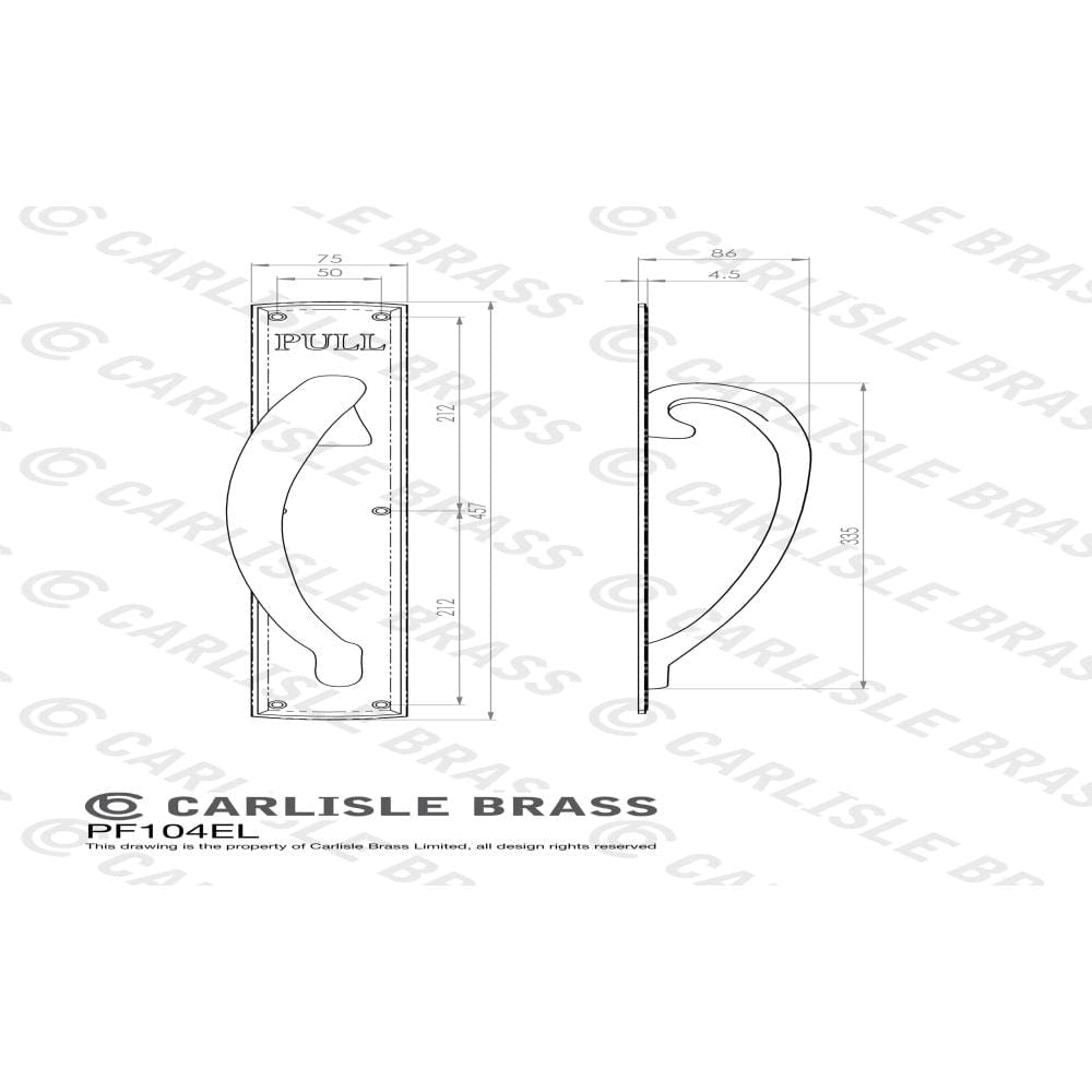 Carlisle Brass Door Furniture Polished Brass / Pull Handle (Backplate) Carlisle Brass - Engraved Large Pull Handle L/H - Polished Brass