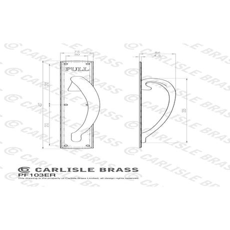 Carlisle Brass Door Furniture Polished Brass / Pull Handle (Backplate) Carlisle Brass - Engraved Large Pull Handle R/H - Polished Brass