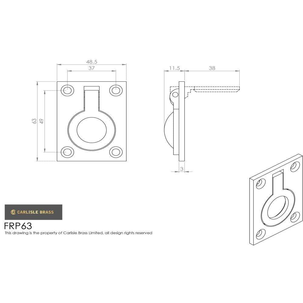 Carlisle Brass Accessories Polished Chrome / 63 x 50mm Carlisle Brass - Flush Ring Pull - Polished Chrome