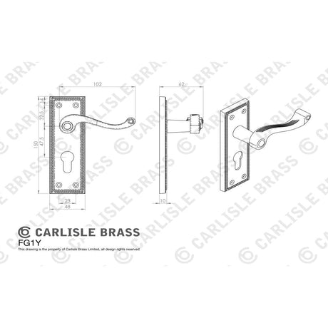Carlisle Brass Door Furniture Polished Brass / Euro Profile Lock Handles Carlisle Brass - Georgian Lever on Euro Lock Backplate - Polished Brass