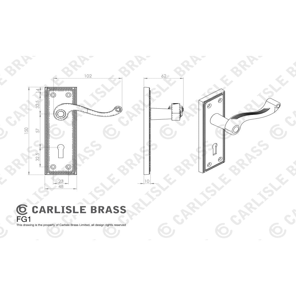 Carlisle Brass Door Furniture Polished Brass / Std. Lock Handles Carlisle Brass - Georgian Lever on Lock Backplate - Polished Brass