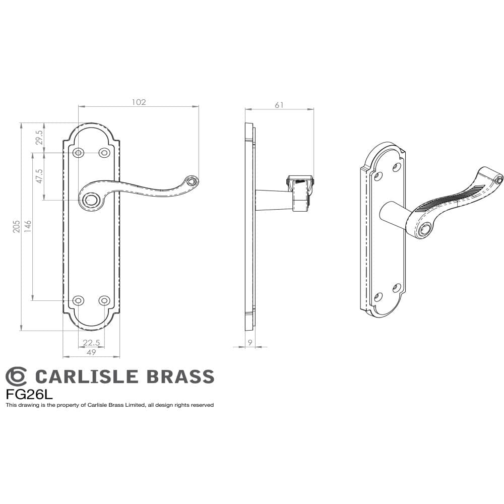 Carlisle Brass Door Furniture Polished Brass / Latch Handles Carlisle Brass - Georgian Lever on Shaped Latch Backplate - Polished Brass
