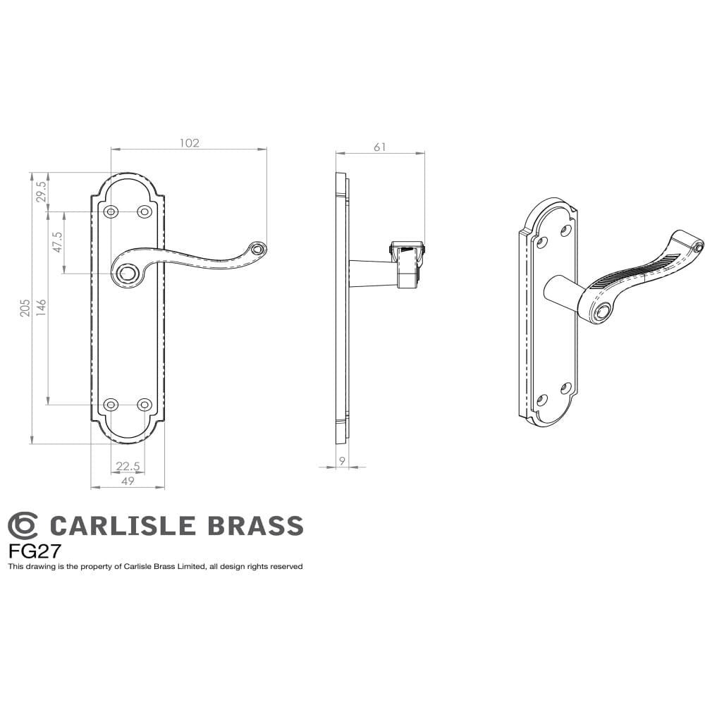 Carlisle Brass Door Furniture Polished Brass / Std. Lock Handles Carlisle Brass - Georgian Lever on Shaped Lock Backplate - Polished Brass