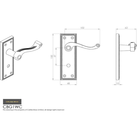 Carlisle Brass Door Furniture Polished Brass / Bathroom Lock Handles Carlisle Brass - Georgian Lever on WC Backplate Contract - Polished Brass