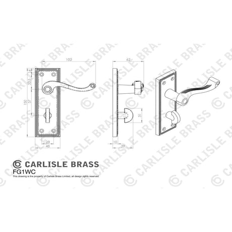 Carlisle Brass Door Furniture Polished Brass / Bathroom Lock Handles Carlisle Brass - Georgian Lever on WC Backplate - Polished Brass
