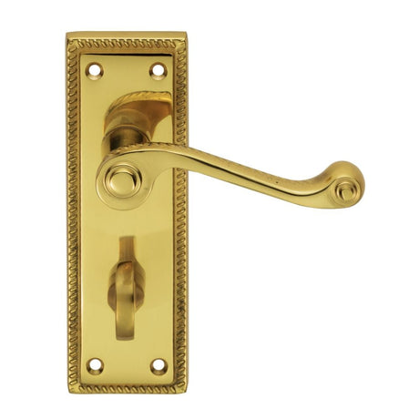 Carlisle Brass Door Furniture Polished Brass / Bathroom Lock Handles Carlisle Brass - Georgian Lever on WC Backplate - Polished Brass