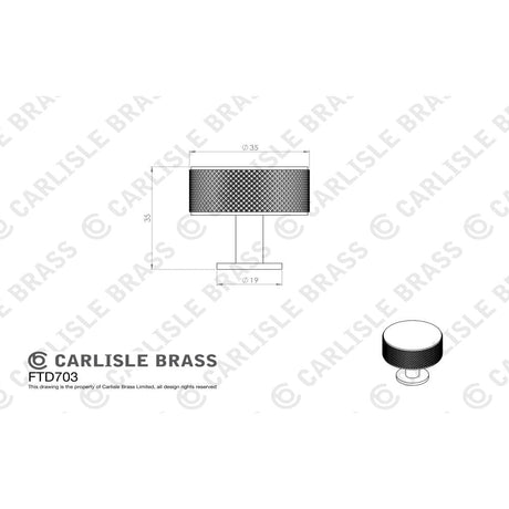 Carlisle Brass Cabinet Hardware Matt Black / Cabinet Knobs / 35mm Dia. Carlisle Brass - Knurled Radio Knob - Matt Black