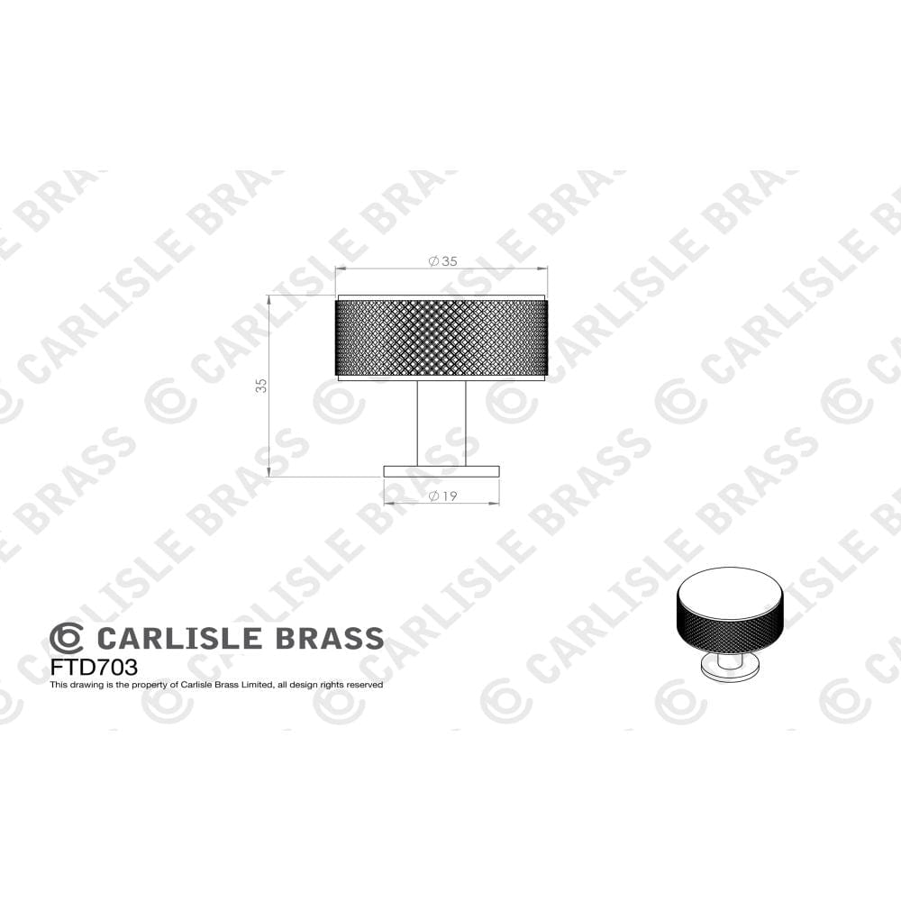 Carlisle Brass Cabinet Hardware Polished Chrome / Cabinet Knobs / 35mm Dia. Carlisle Brass - Knurled Radio Knob - Polished Chrome