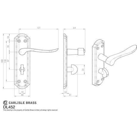 Carlisle Brass Door Furniture Dual Finish-Satin/Polished Brass / Bathroom Lock Handles Carlisle Brass - Lytham Lever on WC backplate - Dual Finish-Satin/Polished Brass