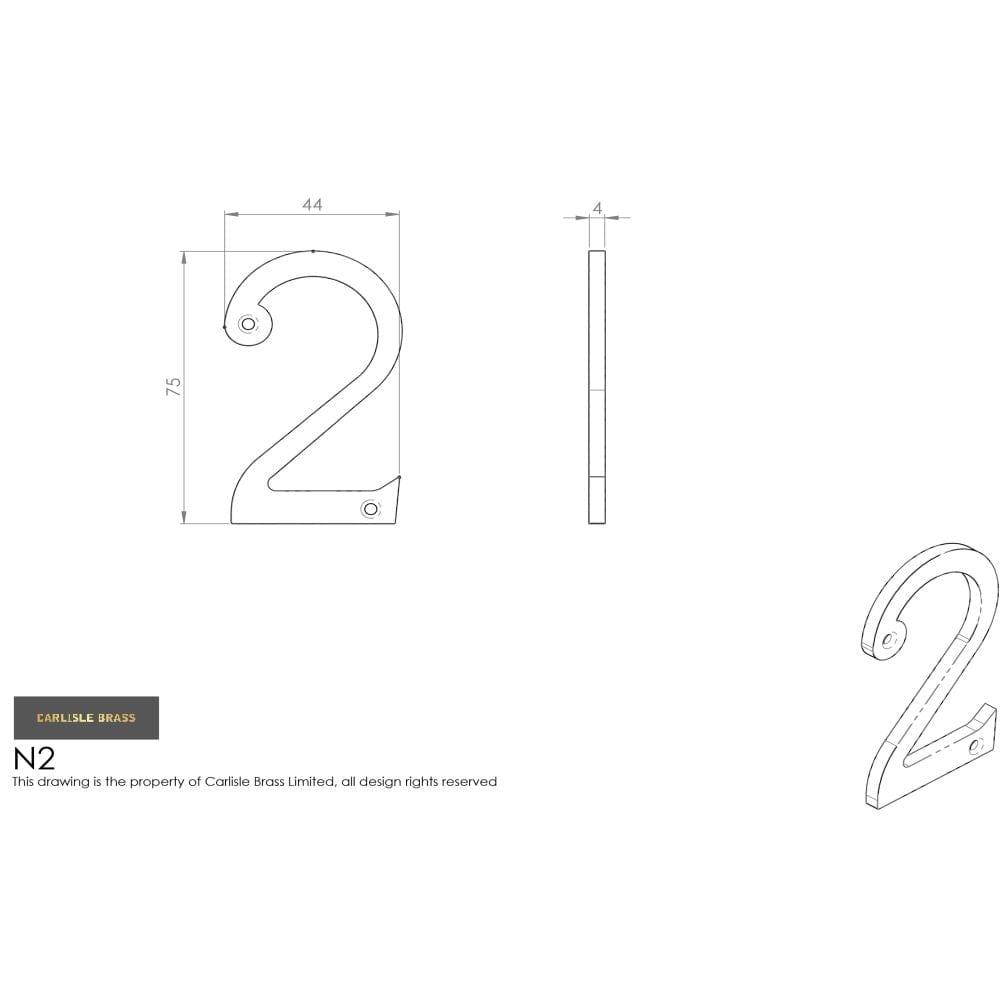 Carlisle Brass Door Furniture Satin Chrome / Numerals / 9 Carlisle Brass - Numerals (0-9) Number 2 - Satin Chrome