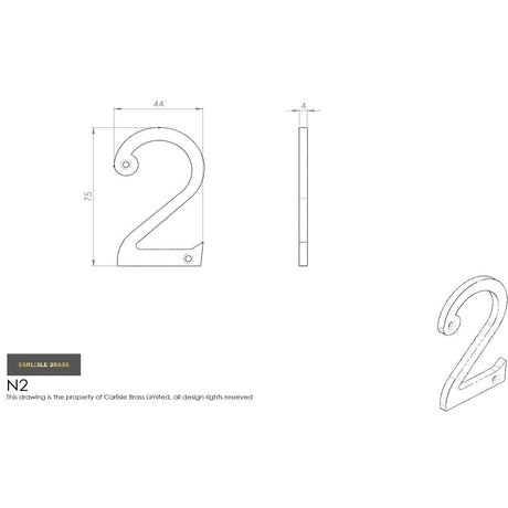 Carlisle Brass Door Furniture Satin Chrome / Numerals / 9 Carlisle Brass - Numerals (0-9) Number 2 - Satin Chrome