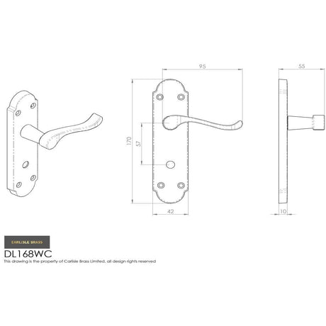 Carlisle Brass Door Furniture Polished Brass / Bathroom Lock Handles Carlisle Brass - Oakley Lever on WC Backplate - Polished Brass