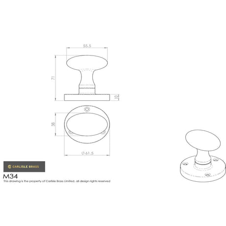 Carlisle Brass Door Furniture Polished Brass / Mortice Knobs Carlisle Brass - Oval Mortice Knob - Polished Brass
