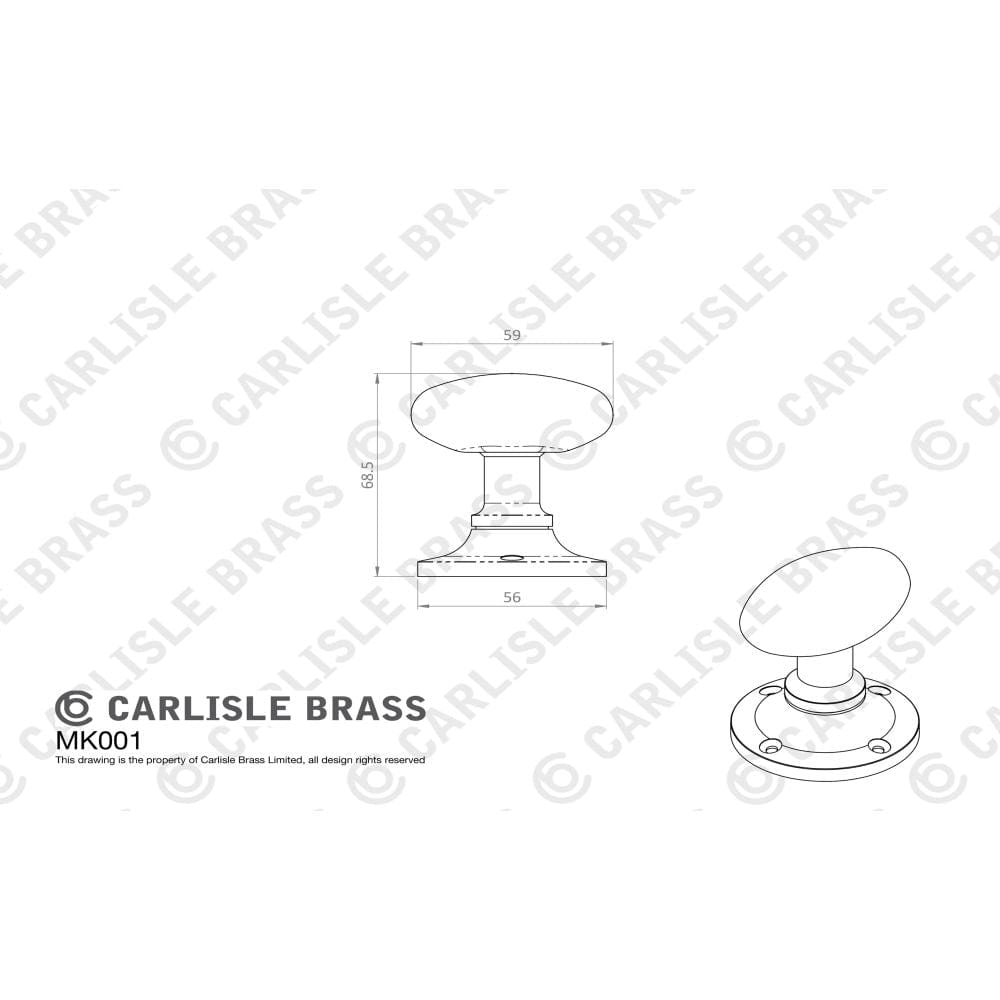 Carlisle Brass Door Furniture Satin Chrome / Mortice Knobs Carlisle Brass - Oval Mortice Knob - Satin Chrome