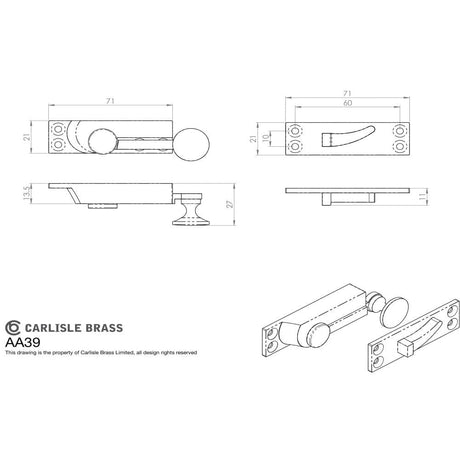 Carlisle Brass Window Furniture Polished Brass / Sash Window Quadrant Fasteners / No Carlisle Brass - Quadrant Arm Sash Fastener - Polished Brass