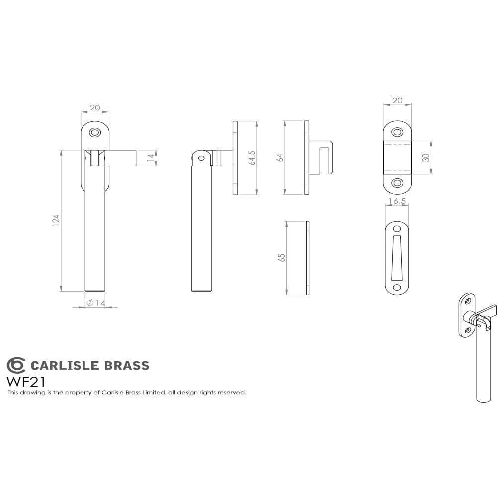 Carlisle Brass Window Furniture Satin Stainless Steel / No / Hook Plate Only Carlisle Brass - Round Casement Fastener in Stainless Steel Grade 316 - Stainles