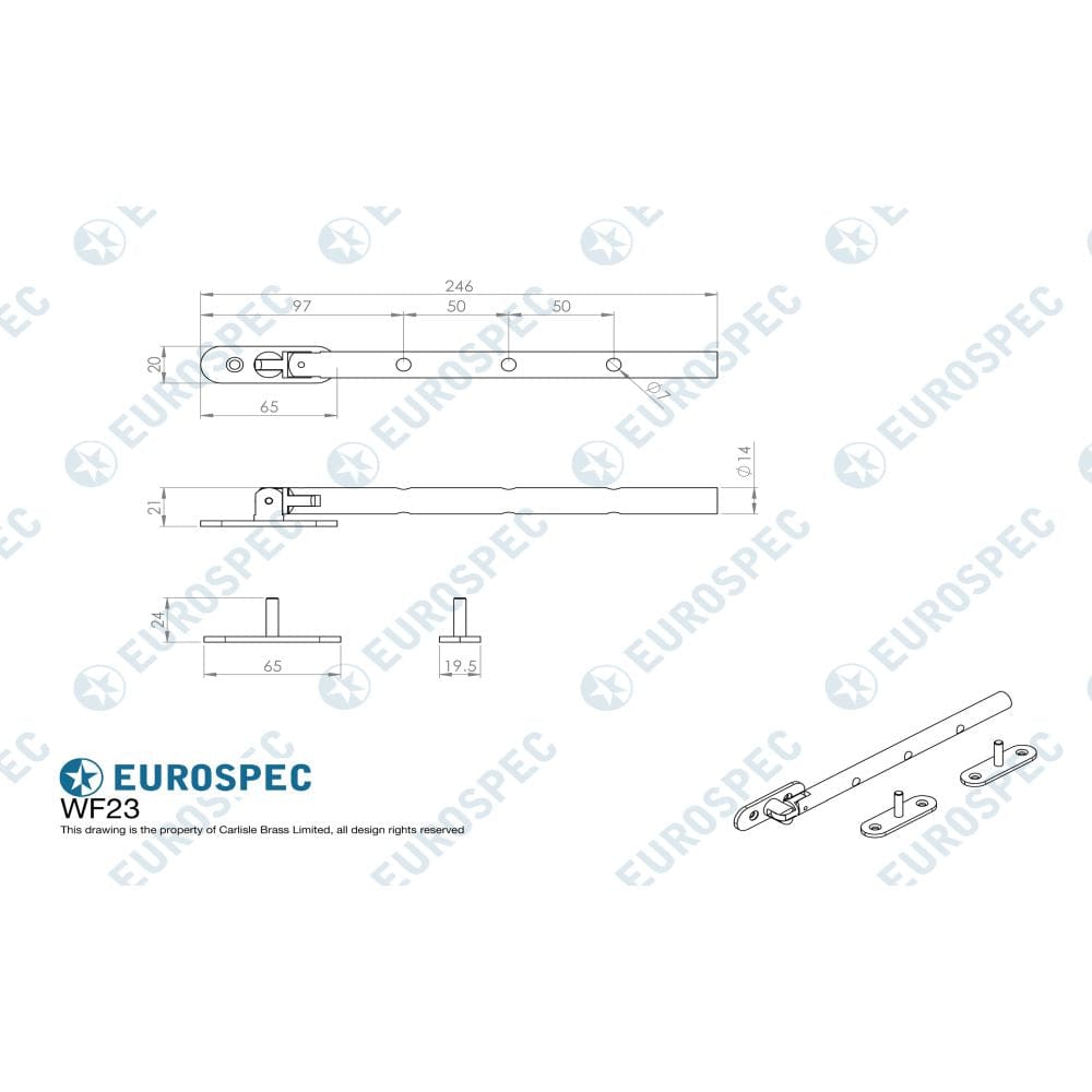 Carlisle Brass Window Furniture Satin Stainless Steel / 10"/250mm Carlisle Brass - Round Casement Stay 246mm Length Grade 316 - Stainless Steel