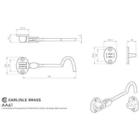 Carlisle Brass Accessories Satin Chrome / Cabin Hooks / 4" / 100mm Carlisle Brass - Silent Pattern Cabin Hook 97mm - Satin Chrome