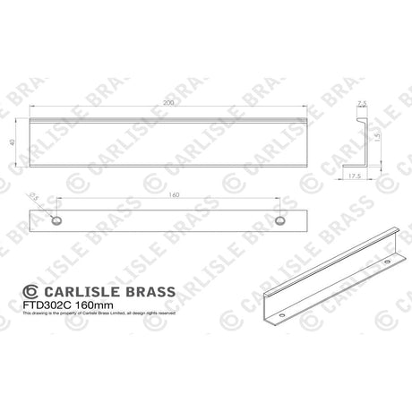 Carlisle Brass Cabinet Hardware Polished Chrome / Edge Pull / 200mm Carlisle Brass - Squared Edge Pull 200mm - Polished Chrome