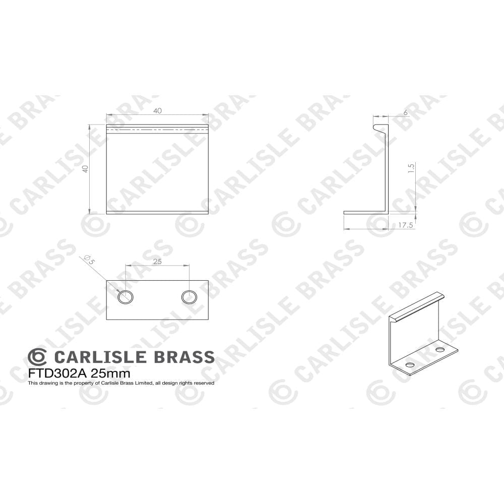 Carlisle Brass Cabinet Hardware Polished Chrome / Edge Pull / 40mm Carlisle Brass - Squared Edge Pull 40mm - Polished Chrome