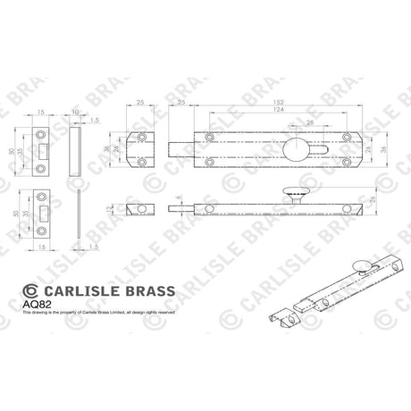 Carlisle Brass Accessories Satin Chrome / Straight Surface Bolts / 150mm / 6" Carlisle Brass - Surface Bolt 152mm - Satin Chrome