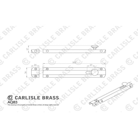 Carlisle Brass Accessories Satin Chrome / Straight Surface Bolts / 200mm / 8" Carlisle Brass - Surface Bolt 203mm - Satin Chrome