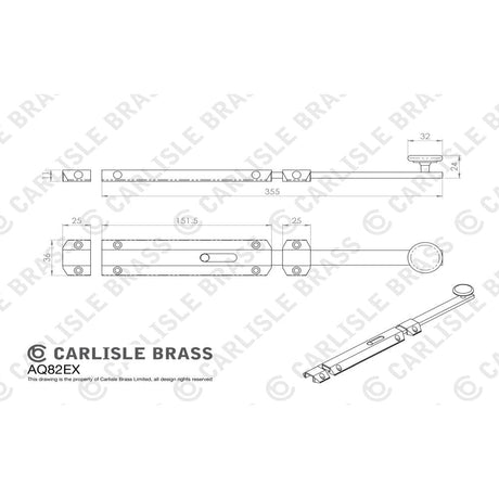 Carlisle Brass Accessories Satin Chrome / Straight Surface Bolts / 350mm Carlisle Brass - Surface Bolt - extended 355mm - Satin Chrome
