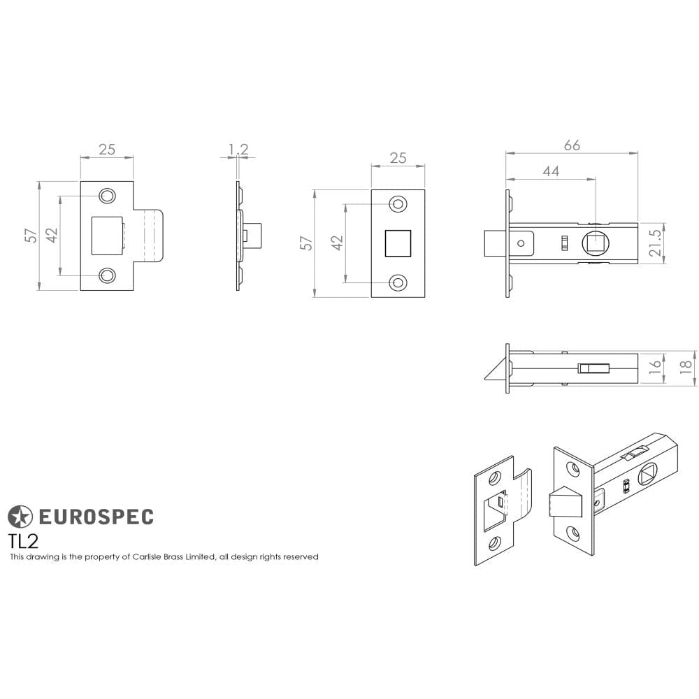 Carlisle Brass Locks & Latches Nickel Plated / Tubular Mortice Latch / 2.5" Carlisle Brass - Tubular Latch 64mm - Nickel Plate