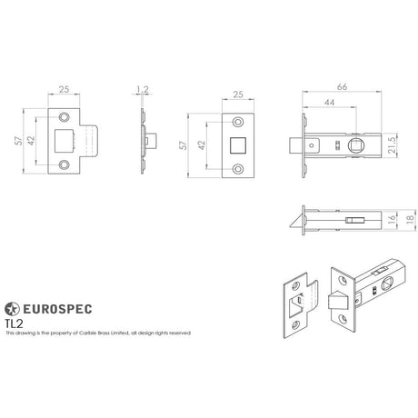 Carlisle Brass Locks & Latches Nickel Plated / Tubular Mortice Latch / 2.5" Carlisle Brass - Tubular Latch 64mm - Nickel Plate