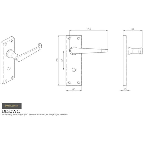 Carlisle Brass Door Furniture Polished Brass / Bathroom Lock Handles Carlisle Brass - Victorian Ascot Lever on WC Backplate - Polished Brass