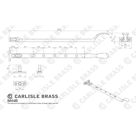 Carlisle Brass Window Furniture Matt Black / 12"/300mm Carlisle Brass - Victorian Casement Stay 305mm - Matt Black