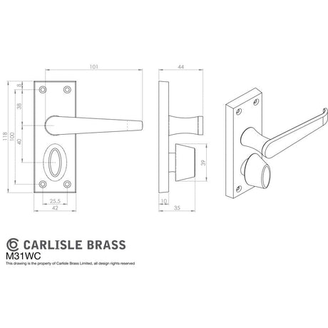 Carlisle Brass Door Furniture Polished Brass / Privacy Handles Carlisle Brass - Victorian Lever on Privacy Backplate - Polished Brass
