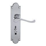 Carlisle Brass Door Furniture Polished Chrome / Bathroom Lock Handles Carlisle Brass - Victorian Scroll Lever On Shaped Backplate - Bathroom 57Mm C/C