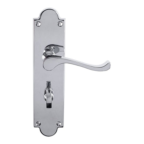 Carlisle Brass Door Furniture Polished Chrome / Bathroom Lock Handles Carlisle Brass - Victorian Scroll Lever On Shaped Backplate - Bathroom 57Mm C/C