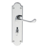 Carlisle Brass Door Furniture Polished Chrome / Bathroom Lock Handles Carlisle Brass - Victorian Scroll Lever on Shaped WC Backplate - Polished Chrome