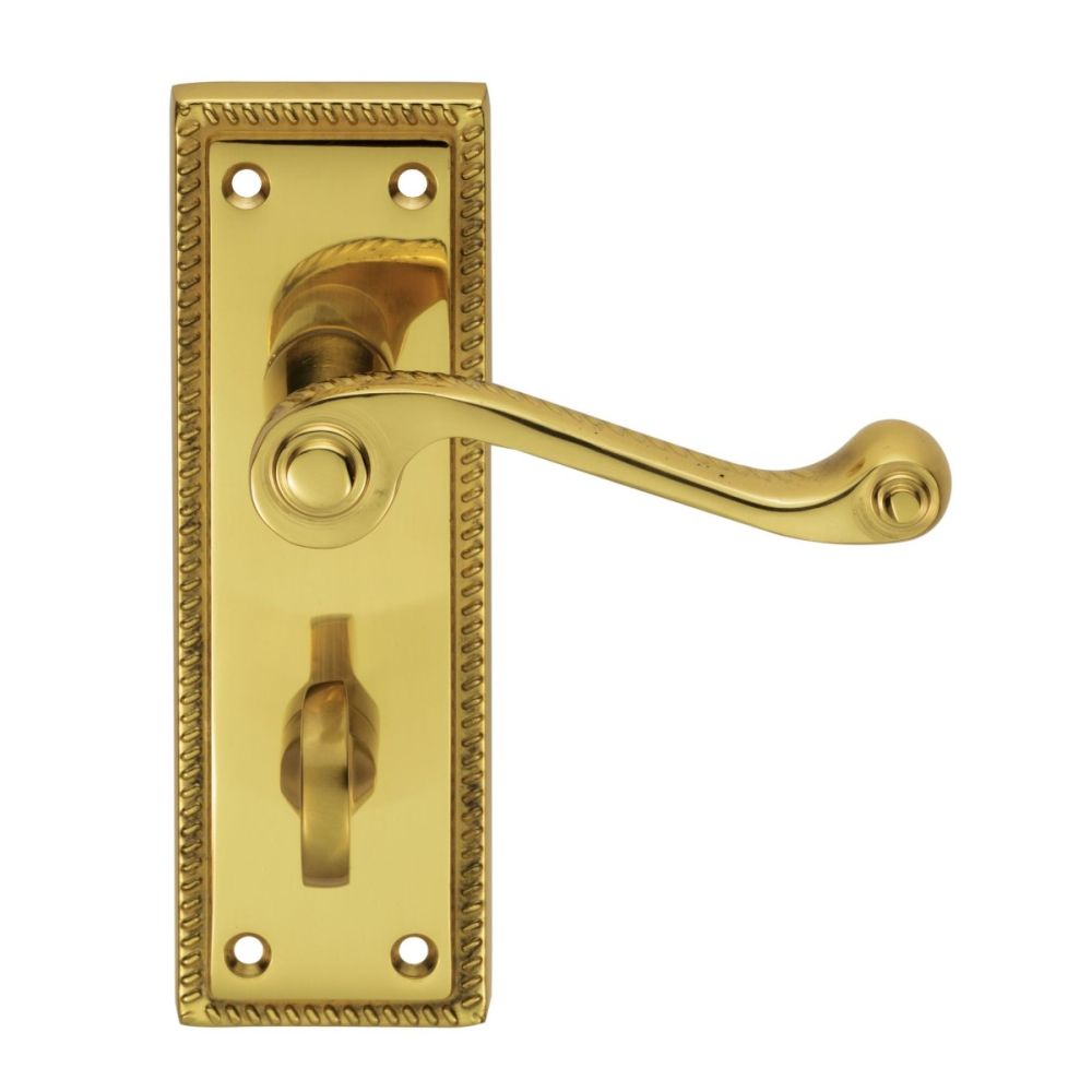 This is an image of a Carlisle Brass - Georgian Lever on WC Backplate Contract - Polished Brass that is availble to order from Trade Door Handles in Kendal.