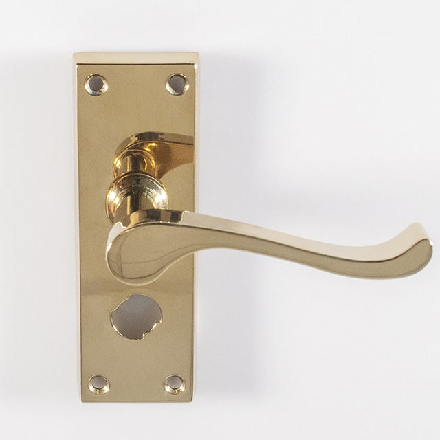 This is an image of a Carlisle Brass - Contract Victorian Scroll Lever on Privacy Backplate - Polished that is availble to order from Trade Door Handles in Kendal.