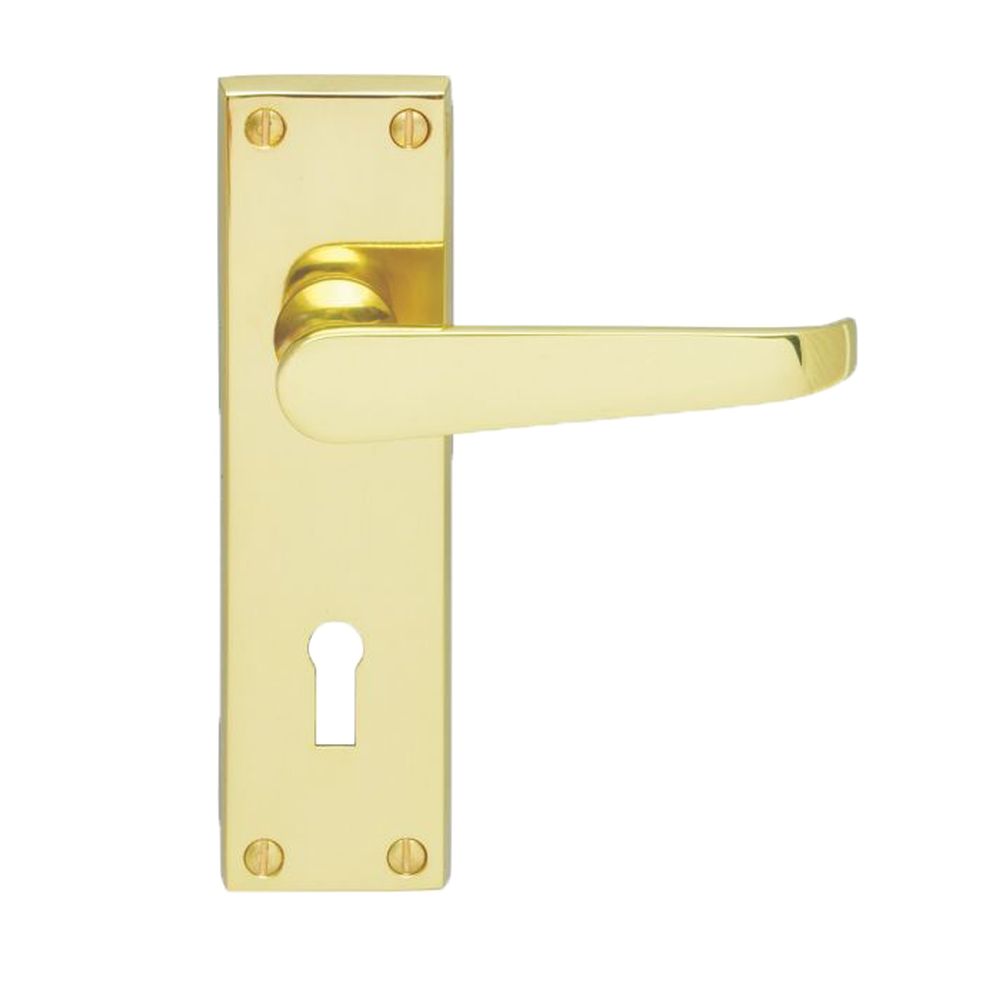 This is an image of a Carlisle Brass - Contract Victorian Lever on Lock Backplate - Polished Brass that is availble to order from Trade Door Handles in Kendal.