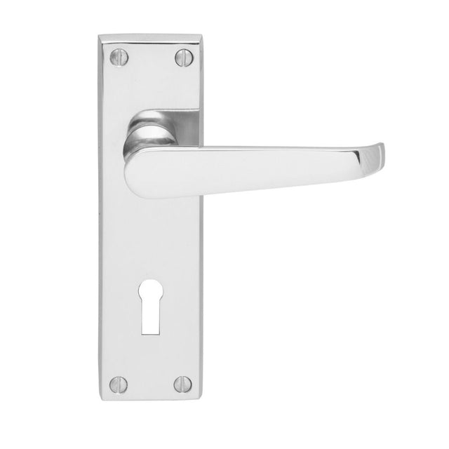 This is an image of a Carlisle Brass - Contract Victorian Lever on Lock Backplate - Polished Chrome that is availble to order from Trade Door Handles in Kendal.