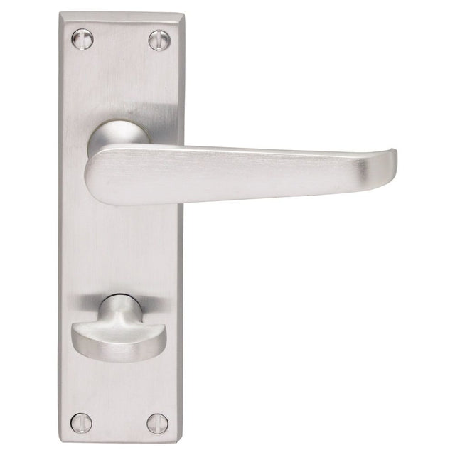 This is an image of a Carlisle Brass - Victorian Lever on WC Bathroom Backplate - Satin Chrome that is availble to order from Trade Door Handles in Kendal.