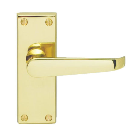 This is an image of a Carlisle Brass - Contract Victorian Lever on Latch Backplate - Polished Brass that is availble to order from Trade Door Handles in Kendal.