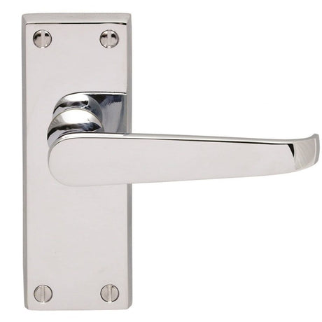 This is an image of a Carlisle Brass - Contract Victorian Lever on Latch Backplate - Polished Chrome that is availble to order from Trade Door Handles in Kendal.