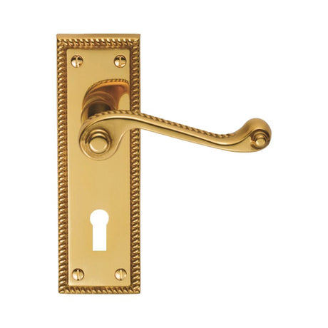 This is an image of a Carlisle Brass - Georgian Lever on Backplate Lock Contract - Polished Brass that is availble to order from Trade Door Handles in Kendal.