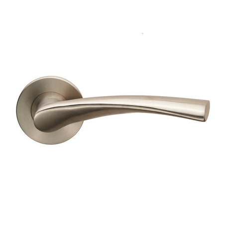 This is an image of a Eurospec - Breeze Lever on 6mm Slim Fit Sprung Rose - Satin Stainless Steel that is availble to order from Trade Door Handles in Kendal.