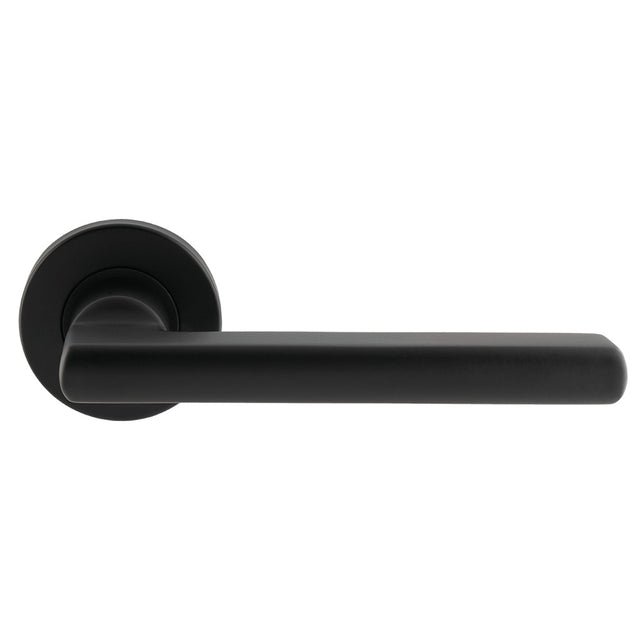 This is an image of a Eurospec - Carlton Lever on Sprung Rose - Matt Black csl1134mb that is availble to order from Trade Door Handles in Kendal.